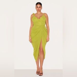 NWT PrettyLittleThing Plus Olive Underwire Detail Draped Midi Dress